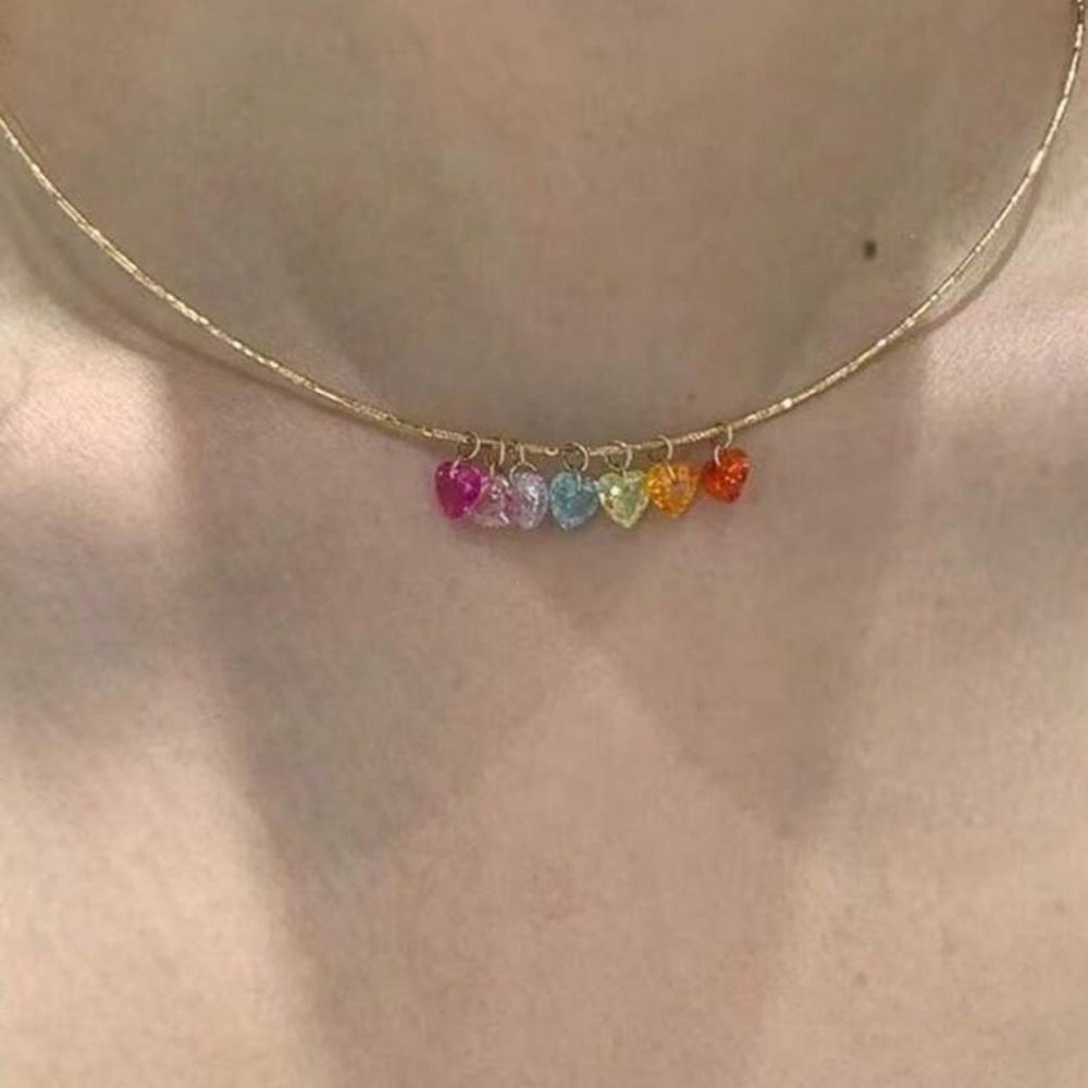 Rainbow Bead Gold Choker Necklace